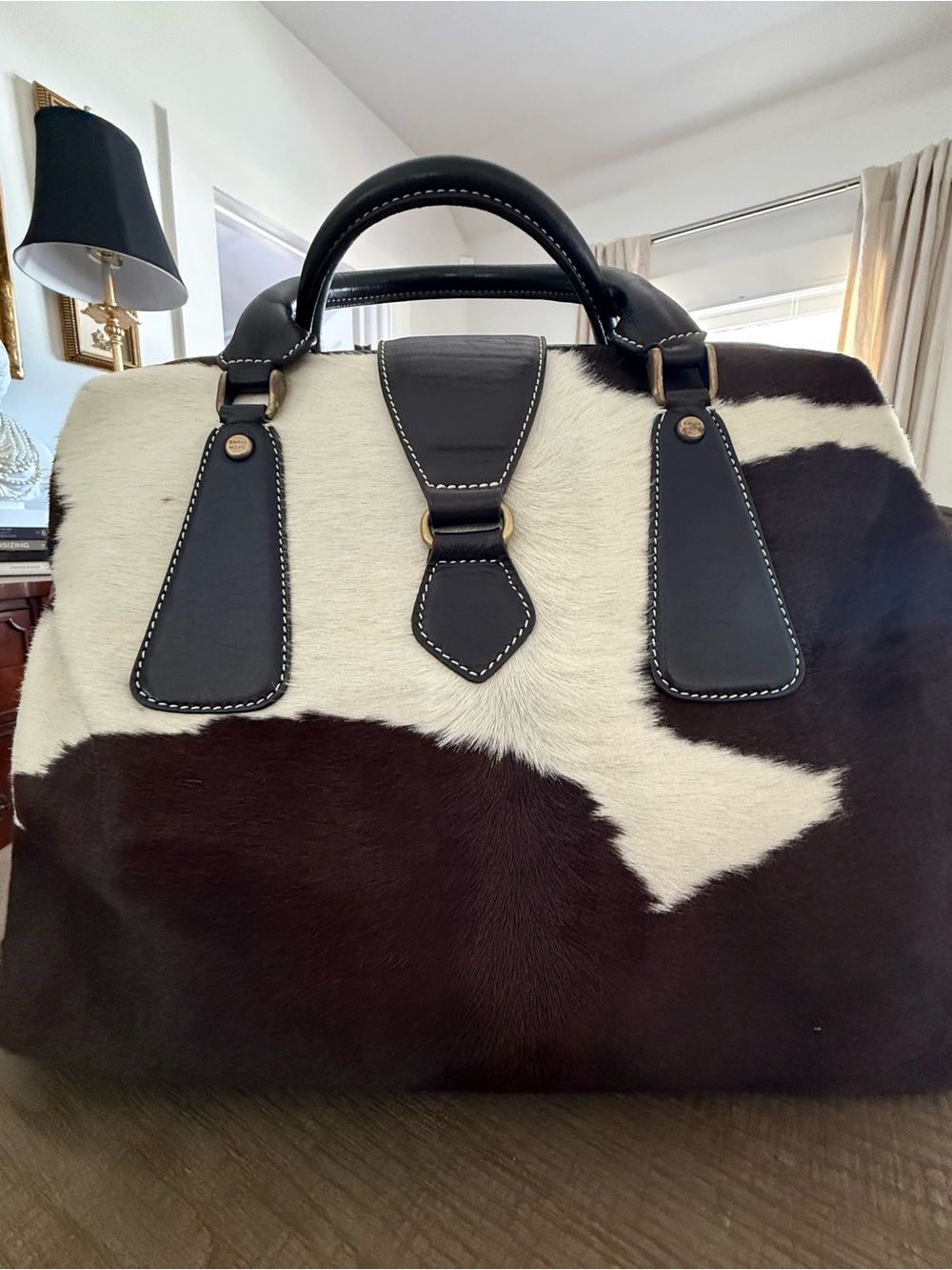 Vintage Emma Hope Cowhide Doctors Satchel Bag in Brown and White - Picture 3 of 8